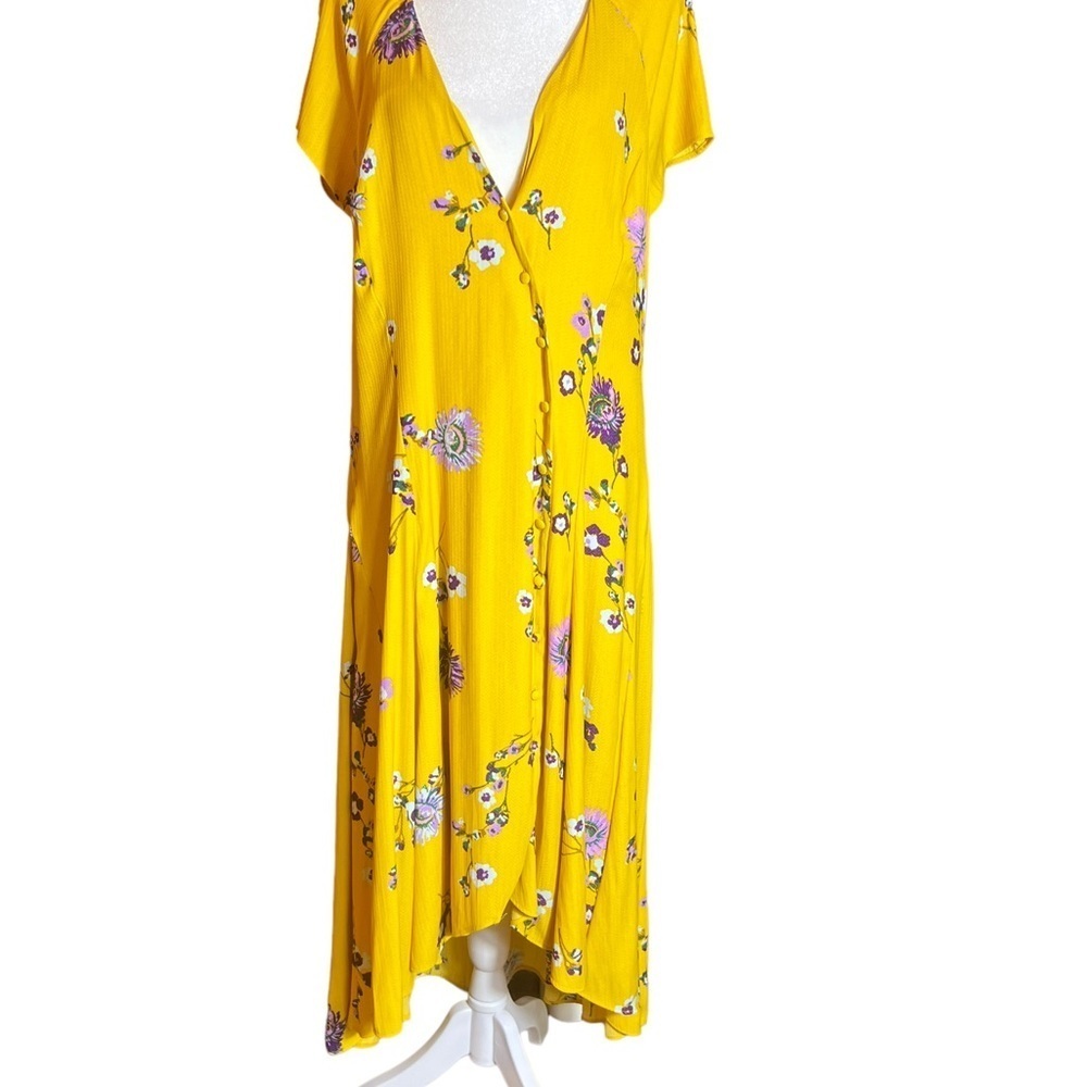 Free People|Women|High-Low Dress|Size large Yellow Purple|Floral|Cap Sleeves